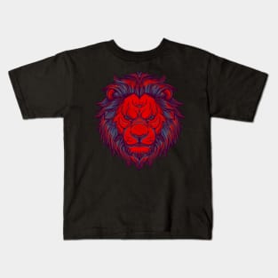Bright red lion with grey and light blue highlights Kids T-Shirt